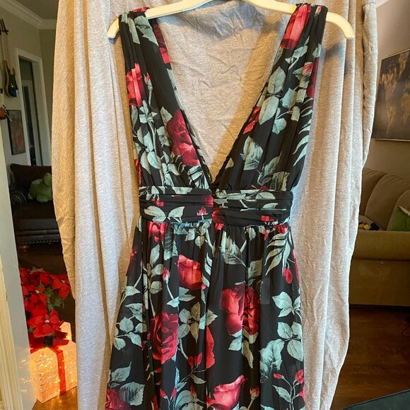 Lulus Floral Black High-Low Wrap Maxi Dress Sz XS brw - Picture 3 of 9